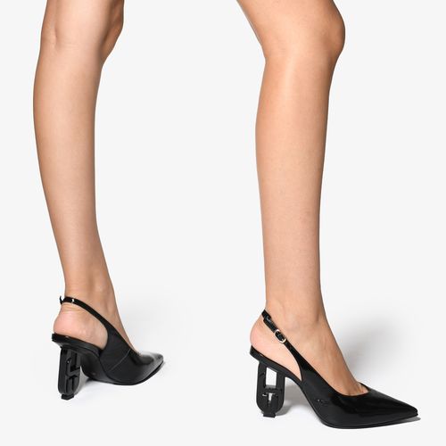 Slingback Preto Salto Exclusivo Jb Heel Couro Brilhoso
