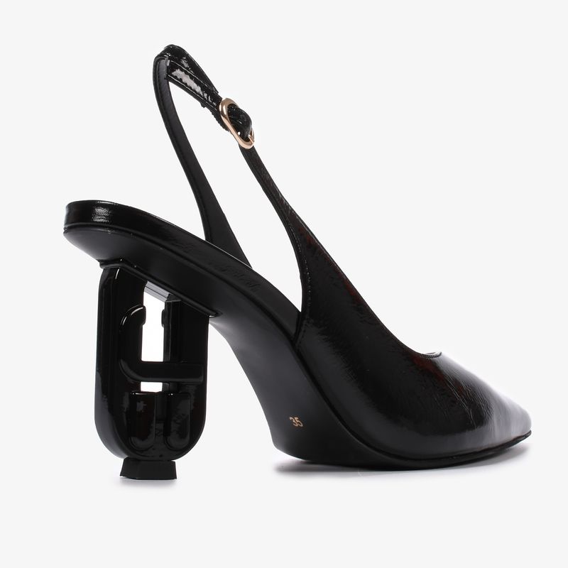 Slingback Preto Salto Exclusivo JB Heel Couro Brilhoso