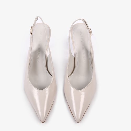 Slingback Branco Blanc Salto Exclusivo Jb Heel Couro Brilhoso