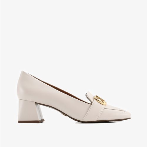 Scarpin Branco Blanc Salto Bloco Médio Couro