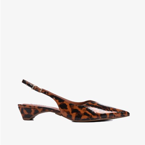 Slingback Animal Print Tortoise Salto Baixo Couro