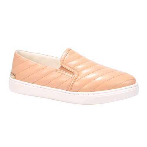 Tênis Slip On Nude Sand Matelassê Couro