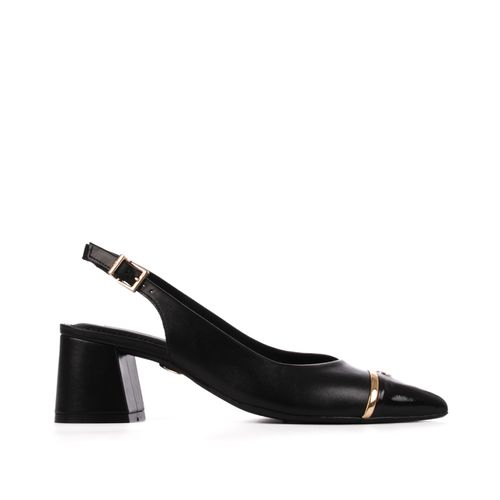 Slingback Preto Bico Fino Couro