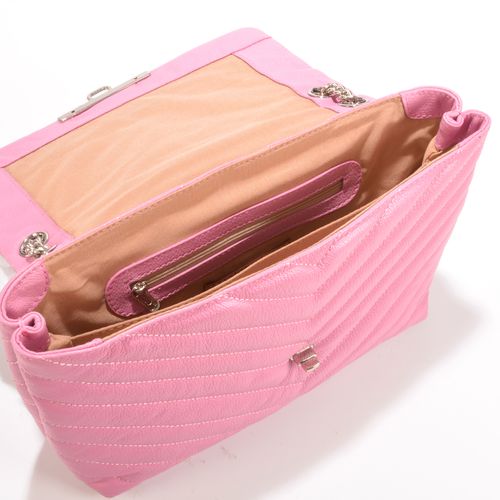 Bolsa de Ombro Rosa Peony Matelassê Couro