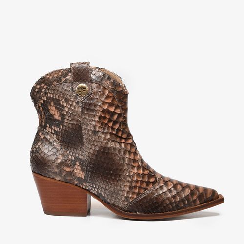 Bota Western Cano Curto Nude Pele Cobra Python