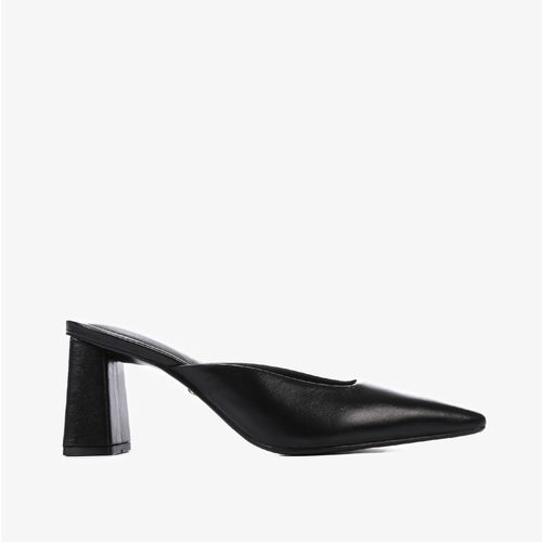 Mule Preto Salto Bloco Médio Couro Brilhoso