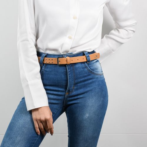 Cinto Quadril Caramelo Tan Tachas Couro