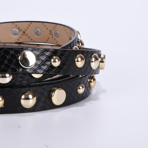 Cinto Quadril Preto Metal Dourado Couro