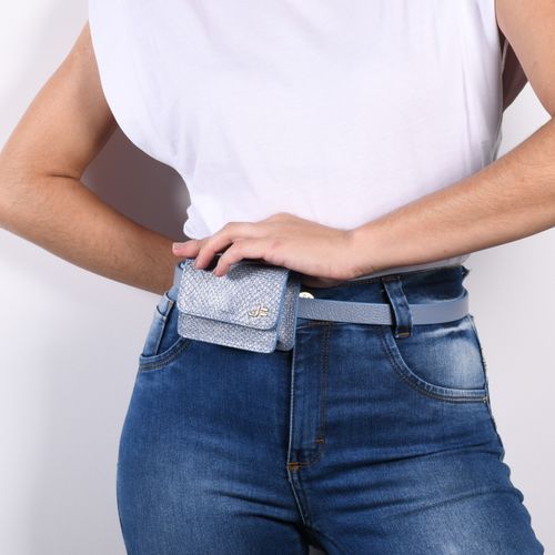 Cinto Quadril Carteira 2 Em 1 Azul Jeans Couro