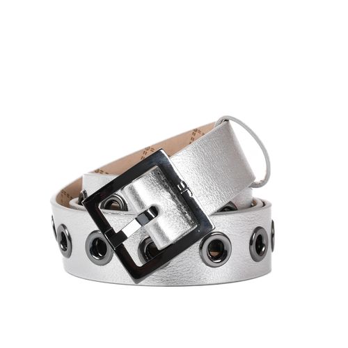 Cinto Metalizado Prata Ilhóses Couro Jb