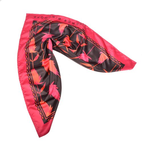 Lenço Estampa Floral Hibisco Rosa Laranja Preto