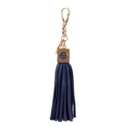 Bag Charm Chaveiro Azul Marinho Estelar Franjas Couro