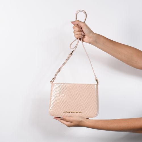 Bolsa Transversal Nude Couro Texturizado Brilhoso