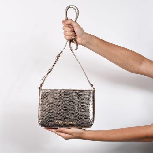 Bolsa Transversal Metalizado Dark Gold Couro