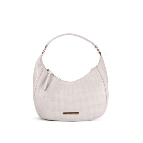 Bolsa Hobo Branco Couro Perfuros