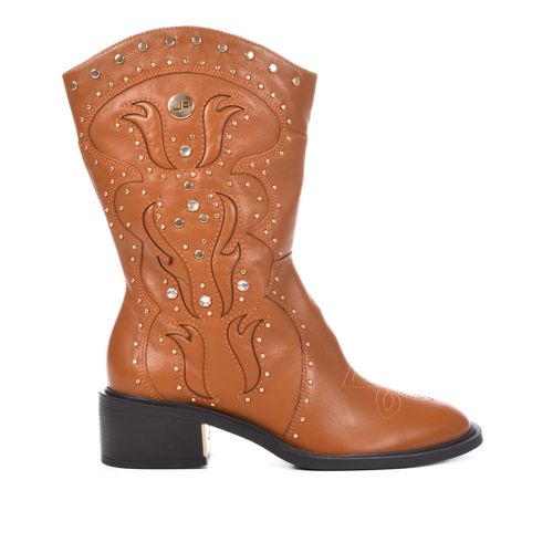 Bota Western Caramelo Tachas Pedrarias Couro