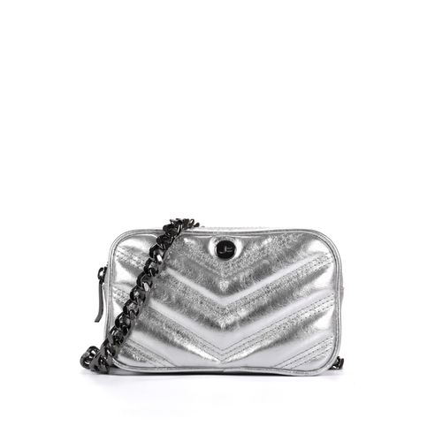 Belt Bag Metalizada Prata Matelassê Couro