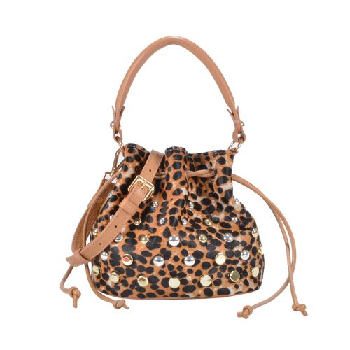 Bolsa Saco Animal Print Guepardo Metal Couro