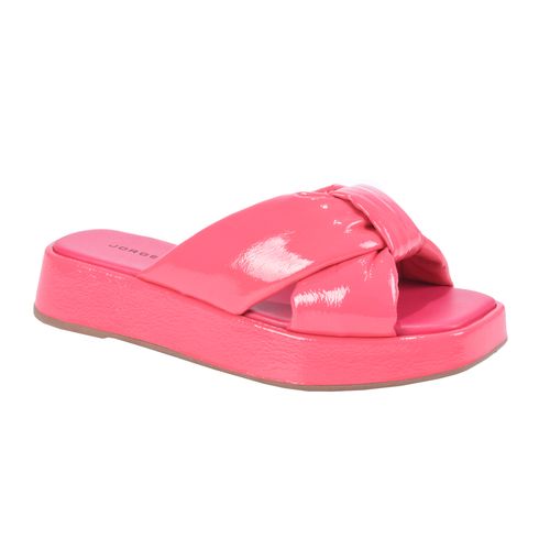 Slide Flatform Rosa Hibisco Tiras Macias Couro