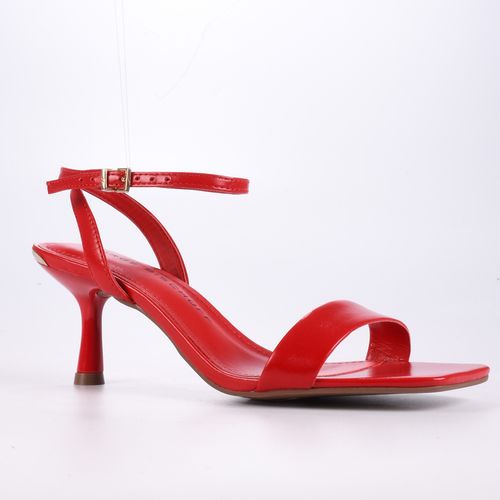 Sandália Vermelho Tulipa Salto Médio Couro
