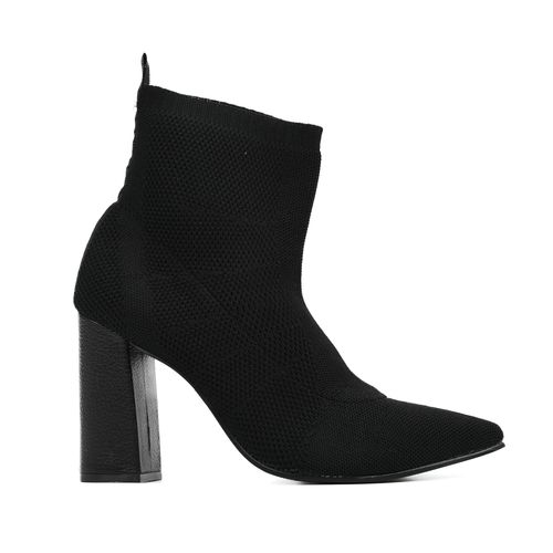 Bota Preta Salto Bloco Alto Knit