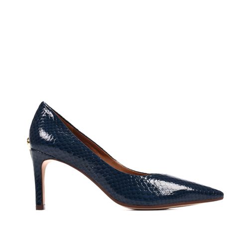 Scarpin Azul Marinho Salto Médio Mandala Couro Texturizado