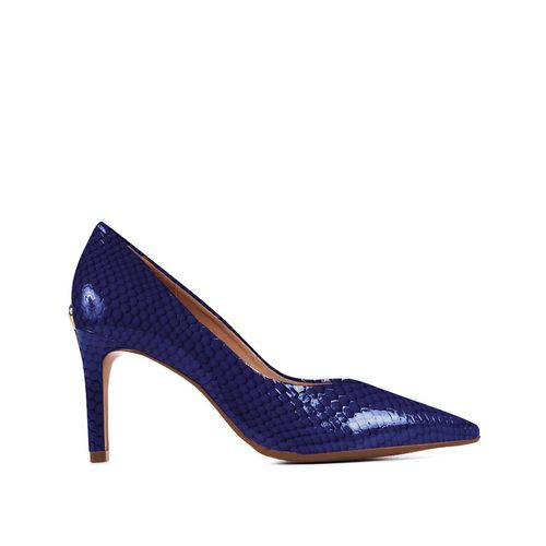 Scarpin Azul Marinho Salto Médio Mandala Couro Texturizado