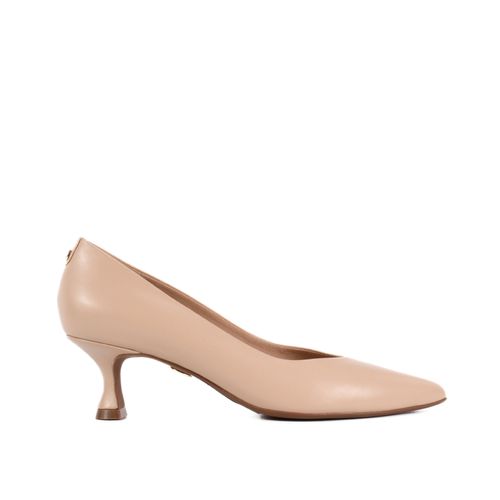 Scarpin Nude Aveia Salto Fino Couro