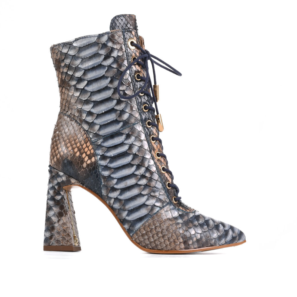 Bota Cano Curto Nude Marinho Salto Flare Pele Cobra Python - Sapatos ...