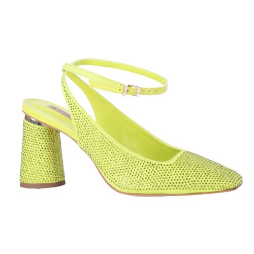 Slingback Verde Lemonata Hotfix Couro Camurça