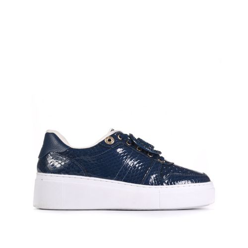 Tênis Flatform Azul Marinho Mandala Couro