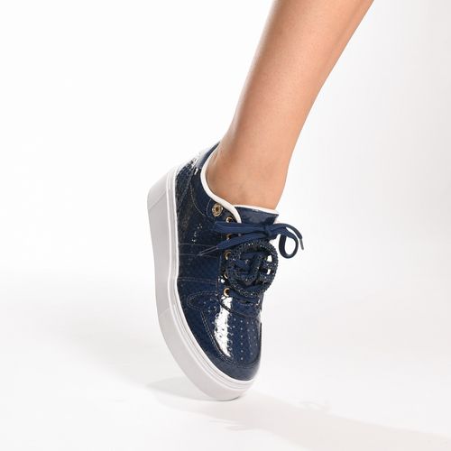 Tênis Flatform Azul Marinho Mandala Couro