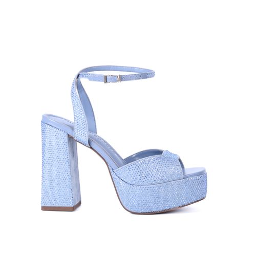 Sandália Plataforma Azul Jeans Hotfix Couro Camurça