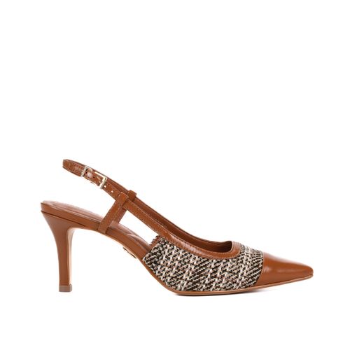 Slingback Xadrez Salto Médio Tira Tweed