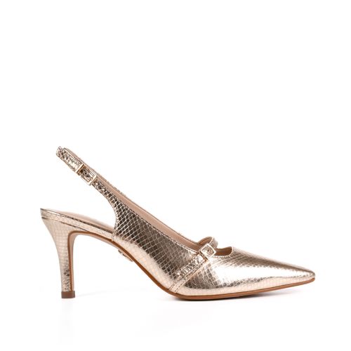 Slingback Metalizado Dourado Salto Fino Couro