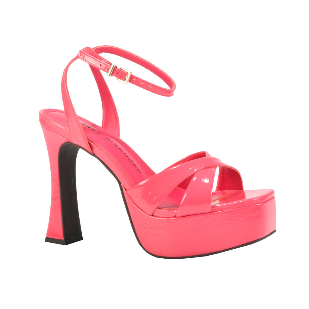 Sandália Plataforma Rosa Hibisco Salto Super Alto Couro - Sapatos