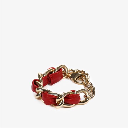 Pulseira Corrente Dourada Couro Rubi Vermelho