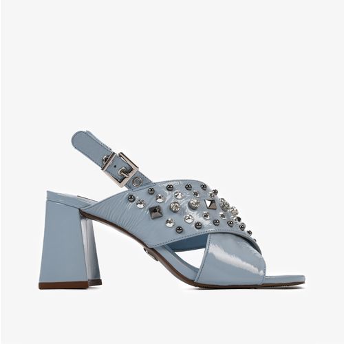 Sandália Azul Capri Pedrarias Tachas Couro