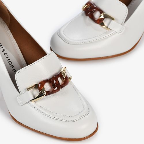 Scarpin Branco Blanc Salto Bloco Médio Couro