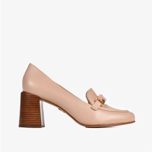Scarpin Nude Quartzo Salto Bloco Médio Couro