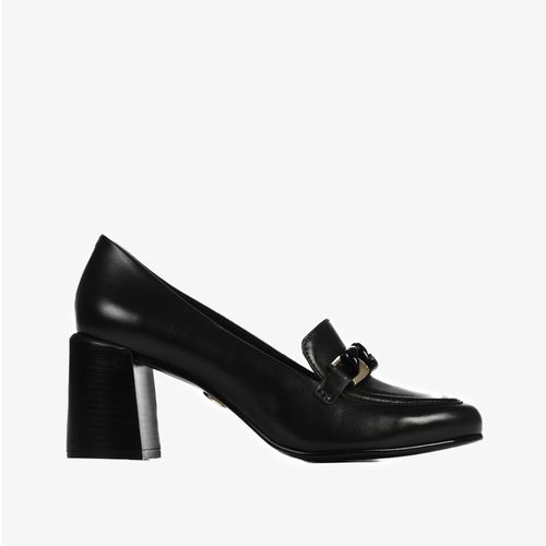 Scarpin Preto Salto Bloco Médio Couro