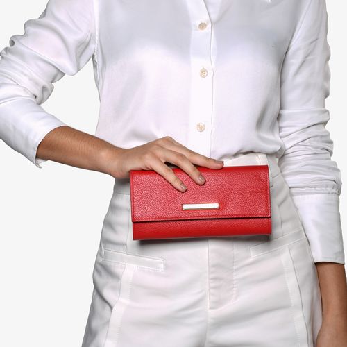 Carteira Slim Vermelho Rubi Couro Liso