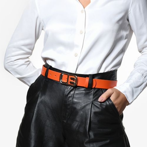 Cinto Laranja Tangerina Fivela Jb Couro