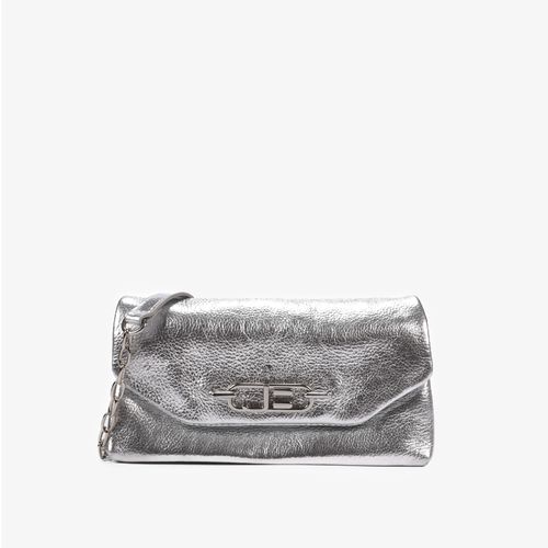 Bolsa Transversal Metalizado Prata Couro