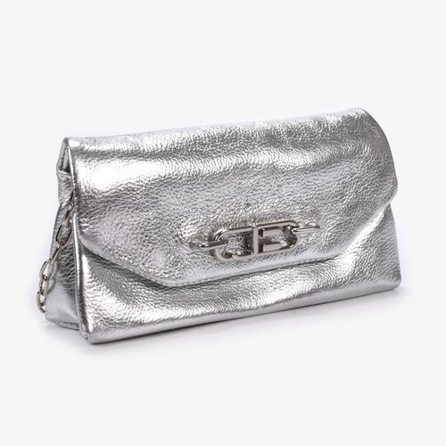 Bolsa Transversal Metalizado Prata Couro