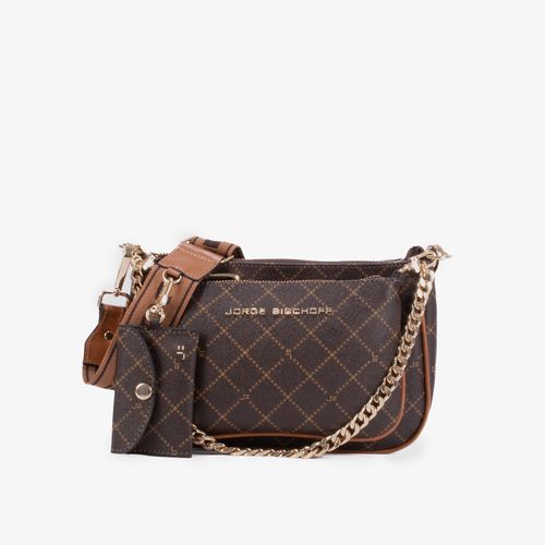 Bolsa Transversal 3 Em 1 Monograma Jb Marrom Caramelo Amêndoa