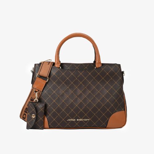 Bolsa Tote Monograma Jb Marrom Caramelo Amêndoa Grande