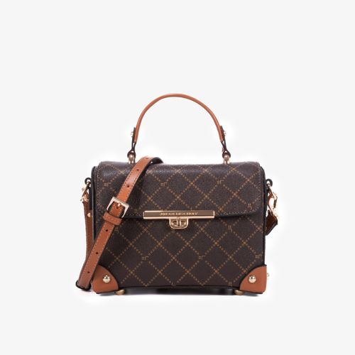 Bolsa Transversal Estruturada Monograma Jb Marrom Caramelo Amêndoa