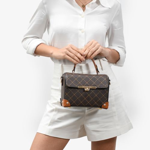 Bolsa Transversal Estruturada Monograma Jb Marrom Caramelo Amêndoa