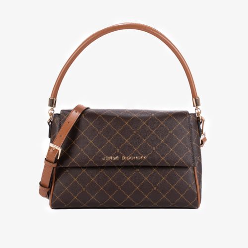 Bolsa Satchel Monograma Jb Marrom Caramelo Amêndoa